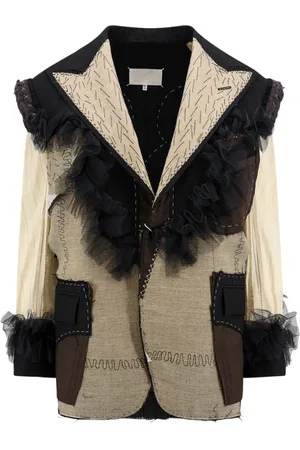 Maison Margiela Jassen, Dames, Zwart, S, Wol, Zwarte Wol Mohair Blazer met Tule