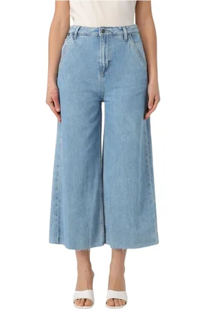HUGO BOSS Jeans, Dames, Blauw, W30, Denim, Raw Hem Cropped Wide Leg Jeans