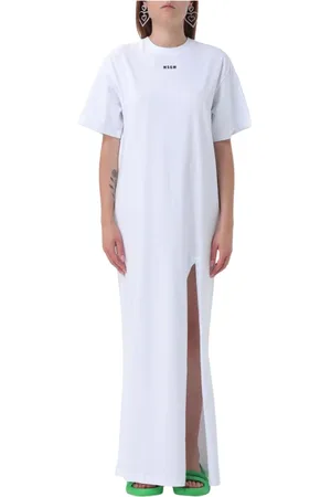 Msgm Kleedjes, Dames, Wit, S, Katoen, Elegante Jurk met Split