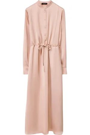 Fabiana Filippi Kleedjes, Dames, Roze, L, Roze Zijden Midi Jurk Met Trekkoord Taille