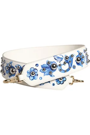 Dolce & Gabbana Tassen, Dames, Veelkleurig, ONE Size, Leer, Blauwe Bloemen Leren Stud Schouderband