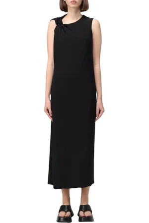 Sportmax Kleedjes, Dames, Zwart, M, Elegante Geknoopte Midi Jurk