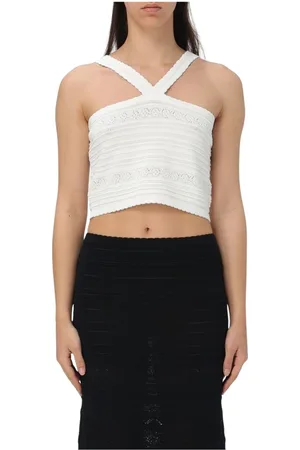 Twin-Set Tops, Dames, Wit, S, Witte Halternek Crop Top