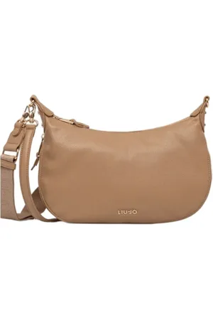 Liu Jo Tassen, Dames, Bruin, ONE Size, Kameel Schoudertas met Metalen Logo