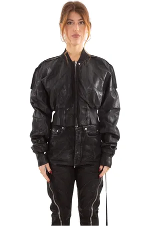 Rick Owens Jassen, Dames, Zwart, M, Foiled Bomber Flight Jacket