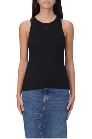 Ganni Tops, Dames, Zwart, L, Katoen, Geribbelde Slim Fit Tanktop