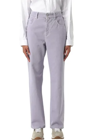 Brunello Cucinelli Jeans, Dames, Paars, S, Katoen, Witte Straight Leg Jeans voor Vrouwen