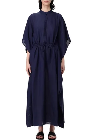 Fabiana Filippi Kleedjes, Dames, Blauw, S, Linnen, Blauwe Linnen Maxi Jurk Casual Stijl