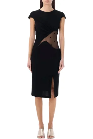 Givenchy Kleedjes, Dames, Zwart, S, Zwart Sheer Panel Midi Jurk