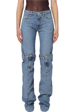 COPERNI Jeans, Dames, Blauw, S, Katoen, Jeans met dubbele laag en knoopdetails