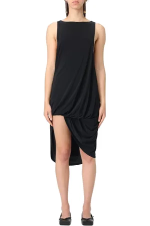 Jacquemus Kleedjes, Dames, Zwart, S, Zwarte Gedrapeerde Midi Jurk