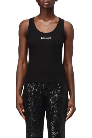 Palm Angels Tops, Dames, Zwart, XS, Katoen, Zwart Geribbeld Tanktop Slim Fit