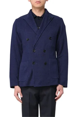 LARDINI Jassen, Heren, Blauw, M, Leer, Blauwe Tailored Blazer met Inkeping Revers