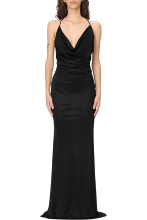 Elisabetta Franchi Kleedjes, Dames, Zwart, XL, Bruine Maxi Jurk Elegant Stijlvolle Look