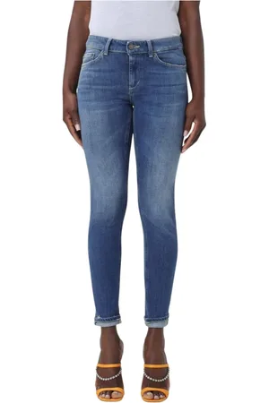 Dondup Jeans, Dames, Blauw, W27, Katoen, Blauwe Skinny Jeans met Omgeslagen Zoom