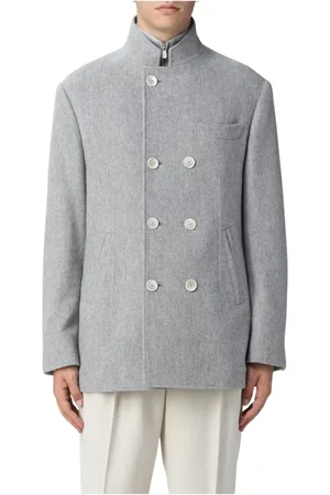 Brunello Cucinelli Mantels, Heren, Grijs, L, Wol, Klassieke Double-Breasted Peacoat