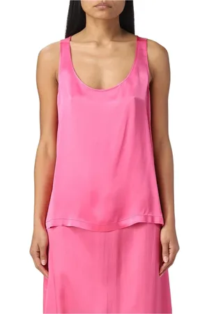 SEMICOUTURE Tops, Dames, Roze, 2Xl, Fuchsia Zijden Cami Top