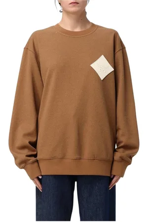 MCM Sweatshirts & Hoodies, Dames, Bruin, L, Katoen, Leren Crew Neck Sweater
