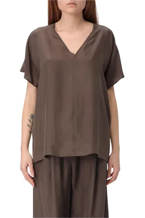 ALYSI Blouses & Shirts, Dames, Bruin, XS, Elegant Beige V-Neck Blouse