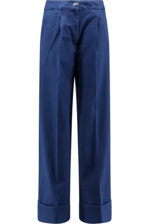 VALENTINO Broeken, Dames, Blauw, 2Xs, Katoen, Wijde pasvorm bodemvouw jeans