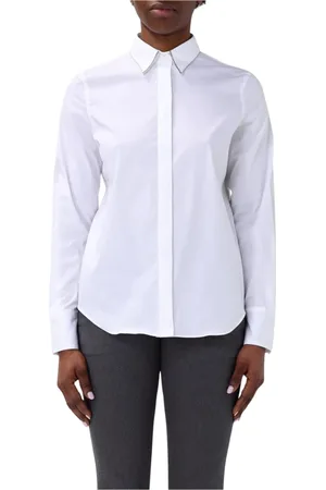 Brunello Cucinelli Blouses & Shirts, Dames, Wit, L, Katoen, Witte Poplin Overhemd met Kettingdetail