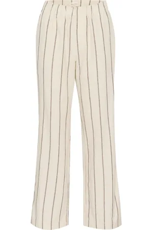 Part Two Broeken, Dames, Bruin, 2Xs, Katoen, Eggnog En Bruine Streep Straight-Leg Broek