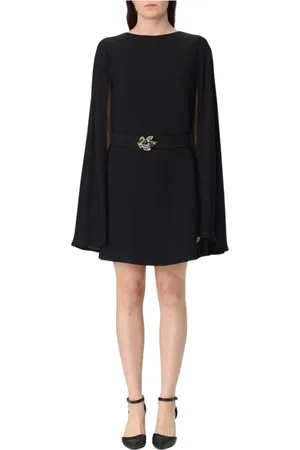 SIMONA CORSELLINI Kleedjes, Dames, Zwart, M, Zwarte Geplooide Midi Jurk met Riem