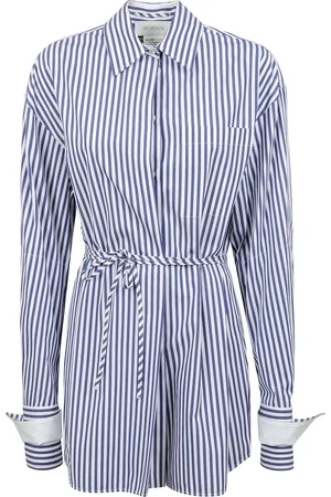 Sportmax Kleedjes, Dames, Blauw, M, Katoen, Lange mouwen katoenen overhemd met taille riem