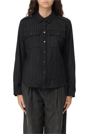 Michael Kors Blouses & Shirts, Dames, Zwart, M, Wol, Zwarte Pinstripe Lange Mouw Shirt