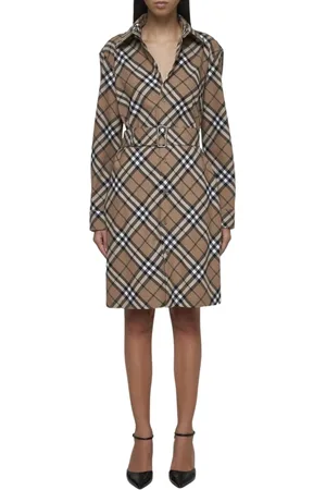 Burberry Kleedjes, Dames, , 3Xs, Katoen, Geruite Riemjurk Elegante