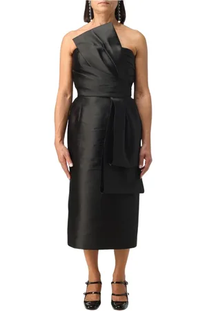 Alberta Ferretti Kleedjes, Dames, Zwart, S, Zwarte Zijden Midi Jurk