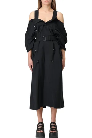 JUNYA WATANABE Kleedjes, Dames, Zwart, M, Wol, Zwarte Off-Shoulder Midi Jurk