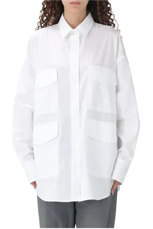 BARENA Blouses & Shirts, Dames, Wit, XS, Katoen, Witte Katoenen Overhemd met Zakken