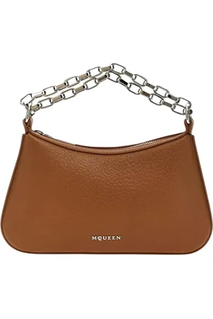 Alexander McQueen Tassen, Dames, Bruin, ONE Size, Leer, Bruin Leren Ketting Schoudertas