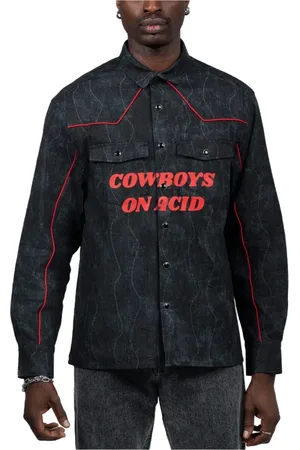 Pleasures Jassen, Heren, Zwart, S, Denim, Acid Cowboy Denim Shirt Zwart