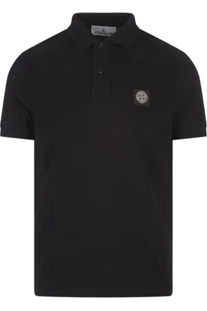 Stone Island Tops, Heren, Zwart, L, Zwarte Slim Fit Polo Shirt met Compass Logo