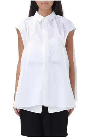 SACAI Blouses & Shirts, Dames, Wit, S, Katoen, Witte Ruimvallende Overhemdblouse