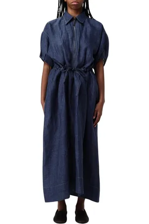 Brunello Cucinelli Kleedjes, Dames, Blauw, M, Blauwe Maxi Jurk Met Rits