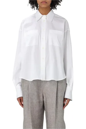 Brunello Cucinelli Blouses & Shirts, Dames, Wit, XS, Katoen, Witte Poplin Shirt, Relaxte Pasvorm