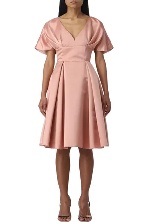 Pinko Kleedjes, Dames, Roze, M, Polyester, Elegante V-hals Geplooide Jurk