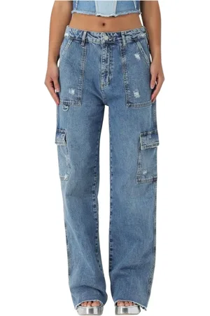 Chiara Ferragni Jeans, Dames, Blauw, XS, Katoen, Versleten Utility Jeans voor Vrouwen