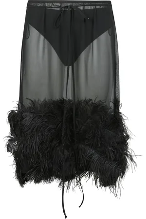 The Attico Rokken, Dames, Zwart, M, Semitransparante veren midi jurk
