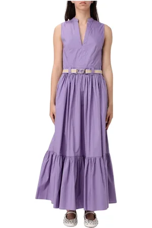 Twin-Set Kleedjes, Dames, Paars, M, Katoen, Elegante Lavendel Maxi Jurk