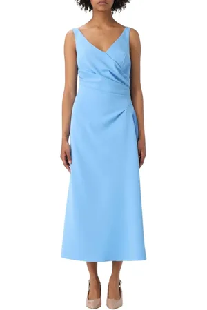 ERMANNO SCERVINO Kleedjes, Dames, Blauw, XS, Rode Gedrapeerde V-hals Midi Jurk