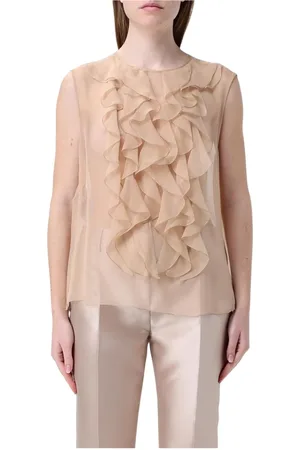 Alberta Ferretti Blouses & Shirts, Dames, Roze, S, Chiffon, Roze Gerimpelde Chiffon Blouse