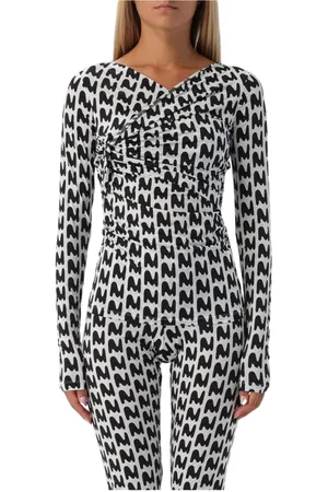 Msgm Tops, Dames, Veelkleurig, S, Witte Lange Mouw Geknoopte Top