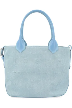 Hogan Tassen, Dames, Blauw, ONE Size, Denim, Blauwe Denim Script Winkel Tas