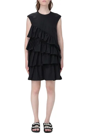 Msgm Kleedjes, Dames, Zwart, S, Katoen, Zwarte Gerimpelde Mini Jurk Vrouwen Elegant