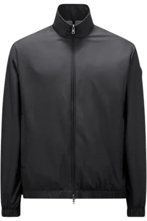 Moncler Jassen, Heren, Zwart, XL, Katoen, Zwarte Windbreaker Jas met Leren Details