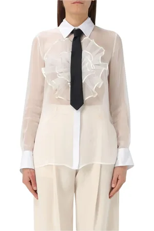 Elisabetta Franchi Blouses & Shirts, Dames, Wit, L, Witte Zijden Blouse met Gerimpeld Detail